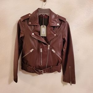 Balfren Allsaints Leather jacket In Color Deep Berry